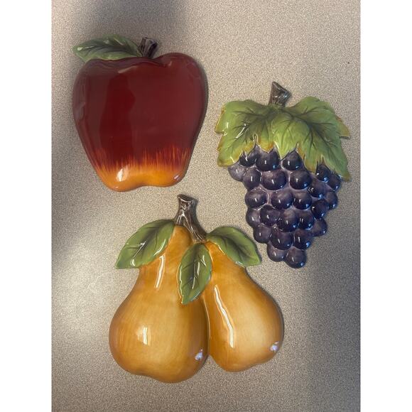 Vintage Home Interiors Retired Sonoma Villa Fruits Pear/apple/grape Wall Hanging - Picture 1 of 6